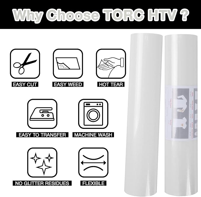TORC White Glitter HTV Heat Transfer Vinyl Roll 12 inch x 20 ft Sparkly Iron on