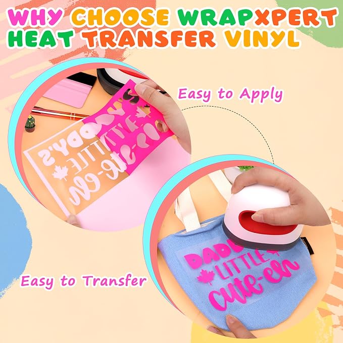 WRAPXPERT Neon HTV Heat Transfer Vinyl 8 Neon Vinyl Assorted Sheets 12x10In