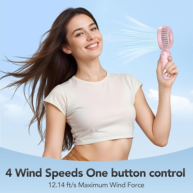 PANERGY Portable Handheld Fan, 5000mAh Rechargeable, 14H Max Cooling Time, 4 Gear Wind & LED Display, 90° Foldable Design, 3-IN-1 Mini Fan for Travel Working Concerts Makeup - Pink