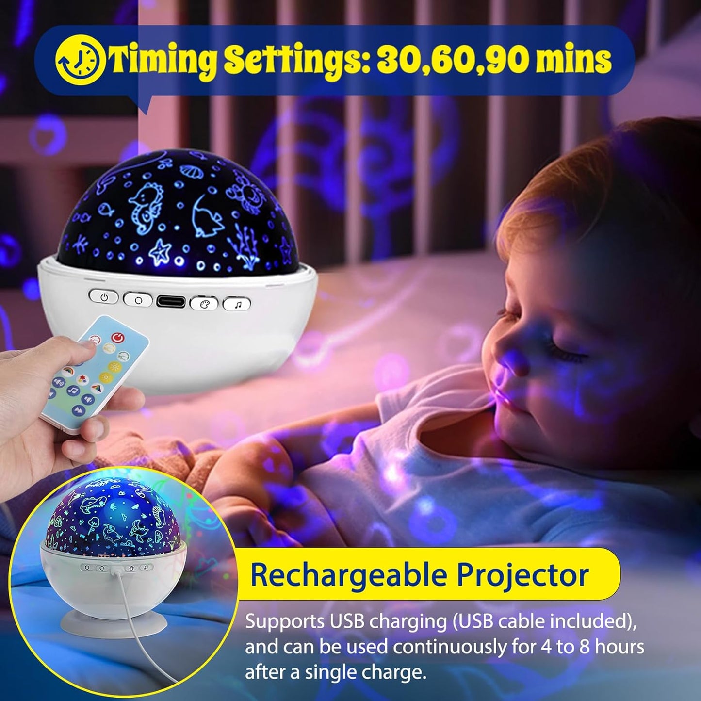 Night Light Projector, Night Light for Kids, Star Projector, 54 Light Color 360 Degree Rotation Kids Night light, Rechargeable Lamp for Bedroom, Light Projector Birthday Christmas Gifts for Boys Girls