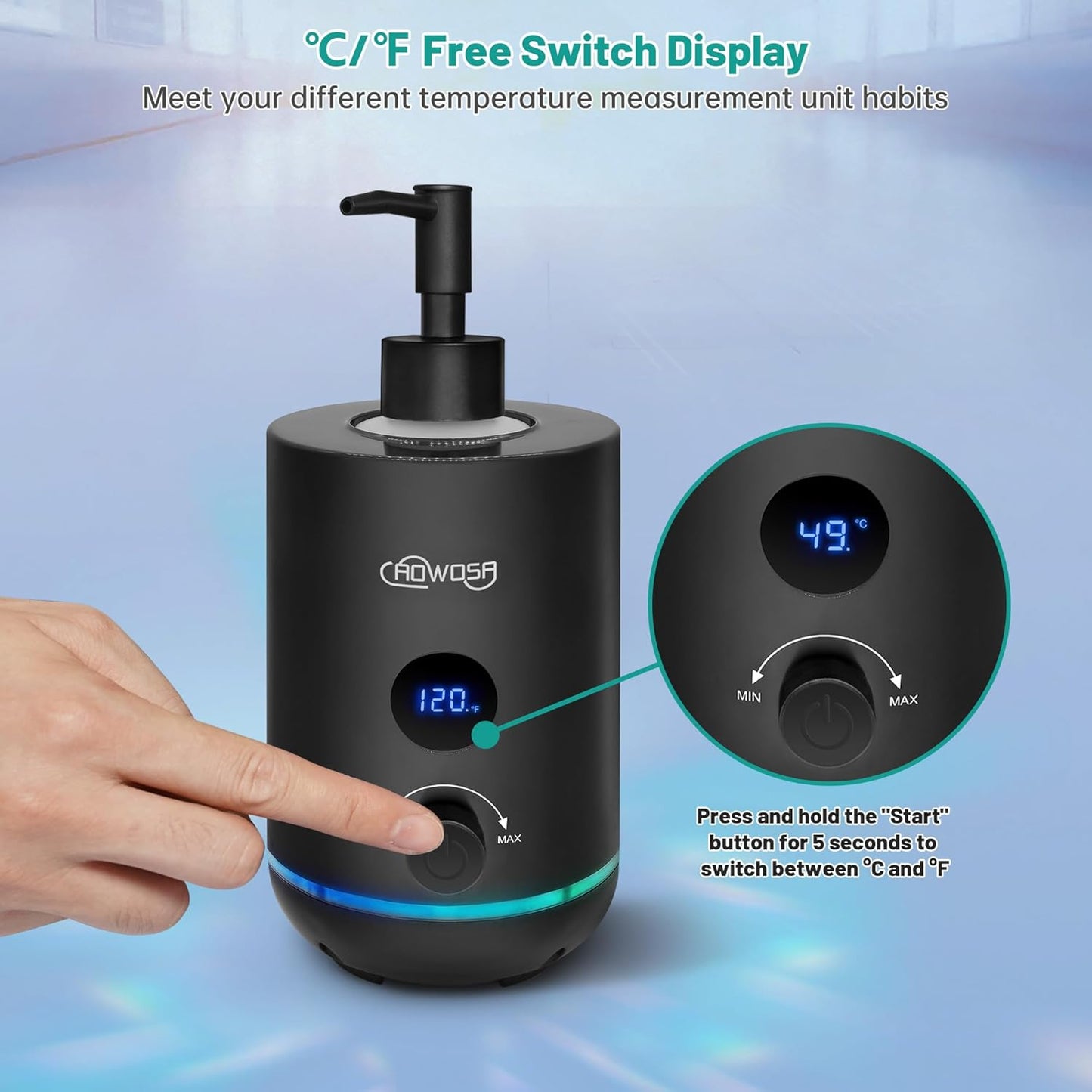 Massage Oil Warmer Bottle Professional Electric Lotion Digital Heater for SPA, Portable Oil Warmer Heated Cream for Beauty Salon Home, with Gradient Atmosphere Lamp, ℃/℉ Switchable Display