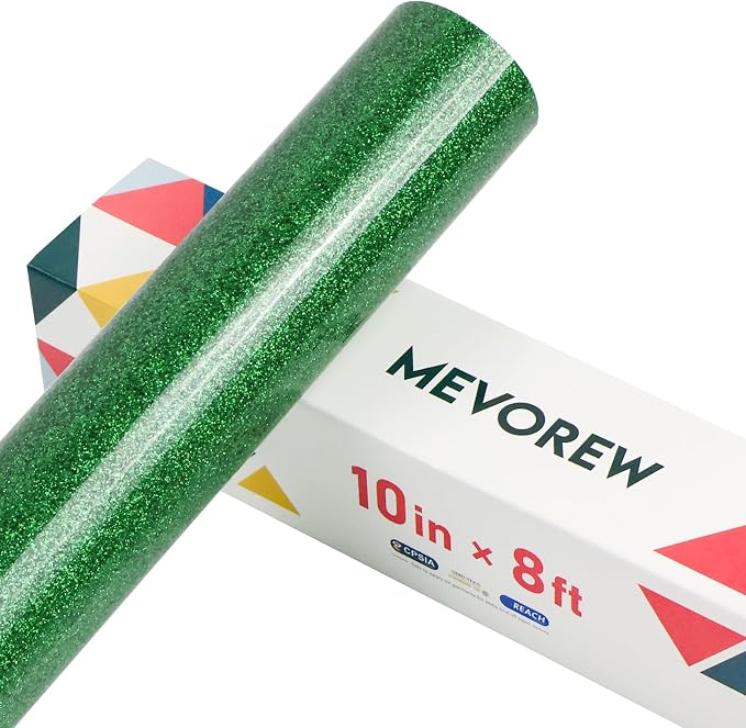 Green Glitter HTV Heat Transfer Vinyl, Glitter Iron on Vinyl Roll 10" x8ft |