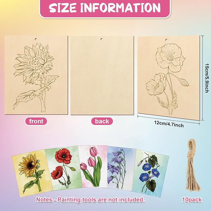 COCHIE 10 Pieces Large Flowers Unfinished Wood Crafts to Paint