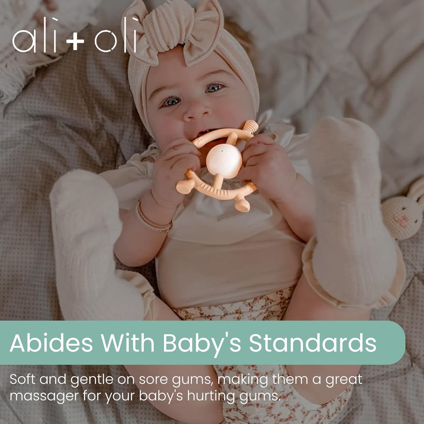 Ali+Oli Baby Teether & Rattle (Pink Giraffe) Baby Teething Relief, Silicone Teethers for Babies 3+ Months, Baby Teething Toys w/Multi-Textured Surface, BPA Free & Freezable Teethers for Babies
