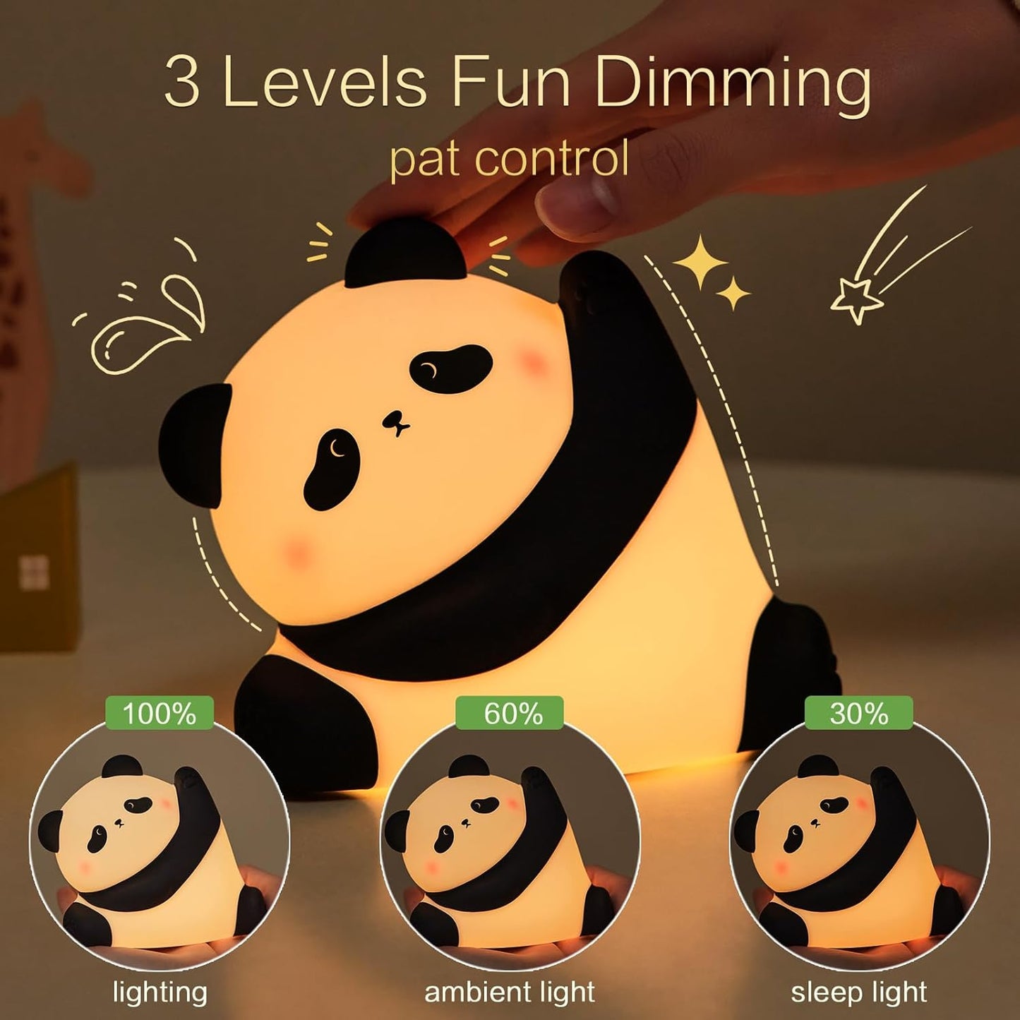 Kungfu Pose Panda Night Light, LED Squishy Novelty Animal Cute Lamp, Food Grade Silicone Nightlight, 3 Level Dimmable, Light Up Panda Decor for Room College Dorm, Funny Gifts