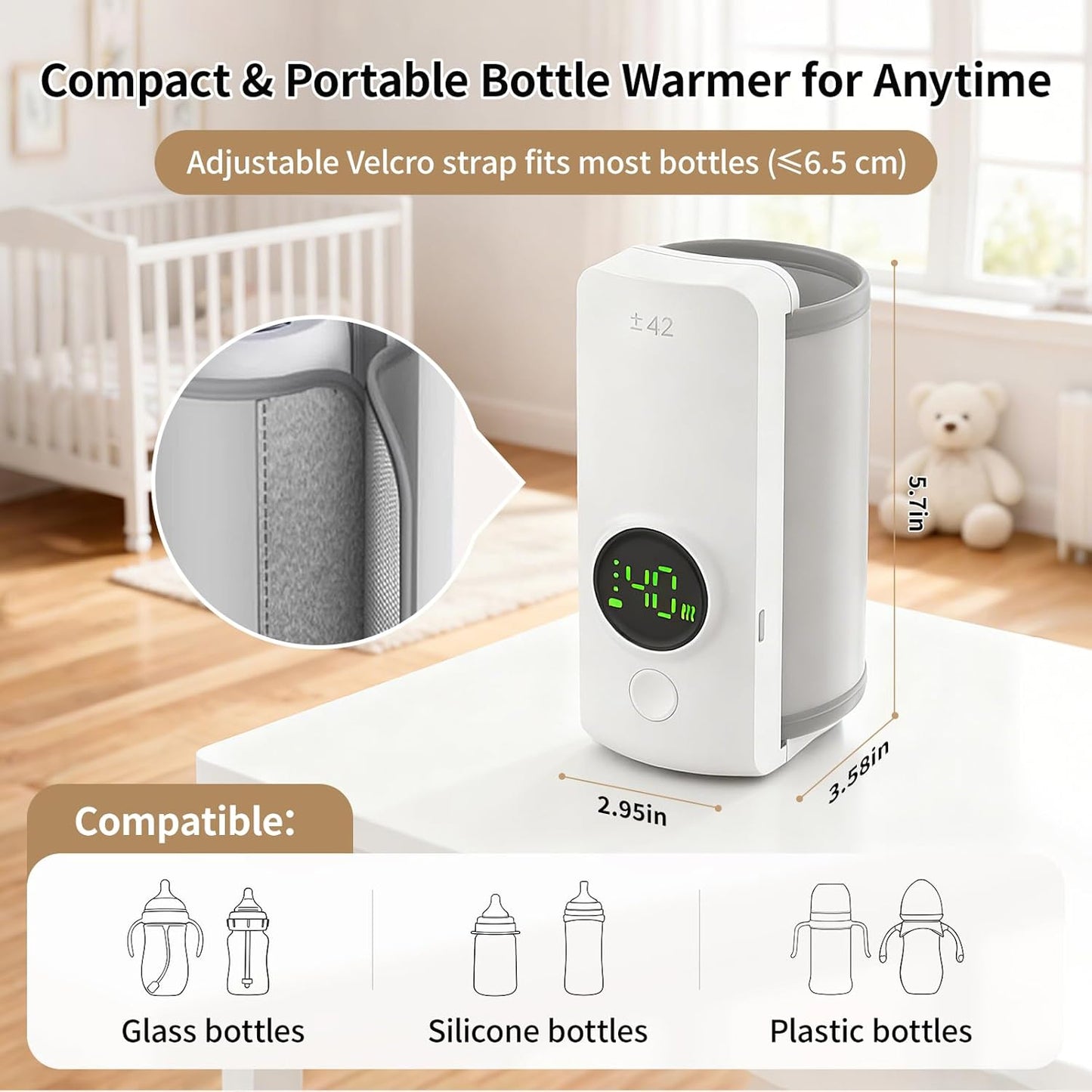 Portable Travel Baby Cordless Bottle Warmer,Baby Breastmilk and Formula Bottle Warmer,6000 mAh Rechargeable Battery,Digital Display Temperature Water Warmer On The Go,Feeding-Friendly Baby Essentials