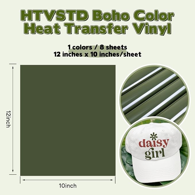 HTVSTD Army Green Boho HTV Heat Transfer Vinyl 8pcs 12×10in Iron on Vinyl |