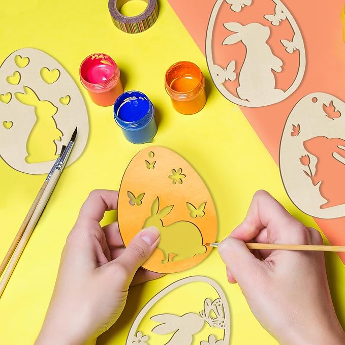 36PCS Wooden Easter Ornaments to Paint, 6 Styles DIY Blank Unfinished Wood Egg