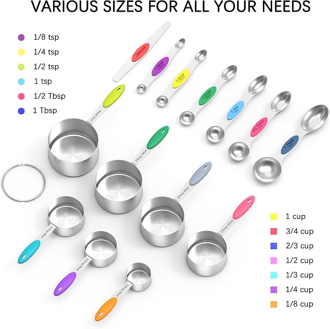 TILUCK Nesting Measuring Cups and Spoons Set, Stainless Steel
