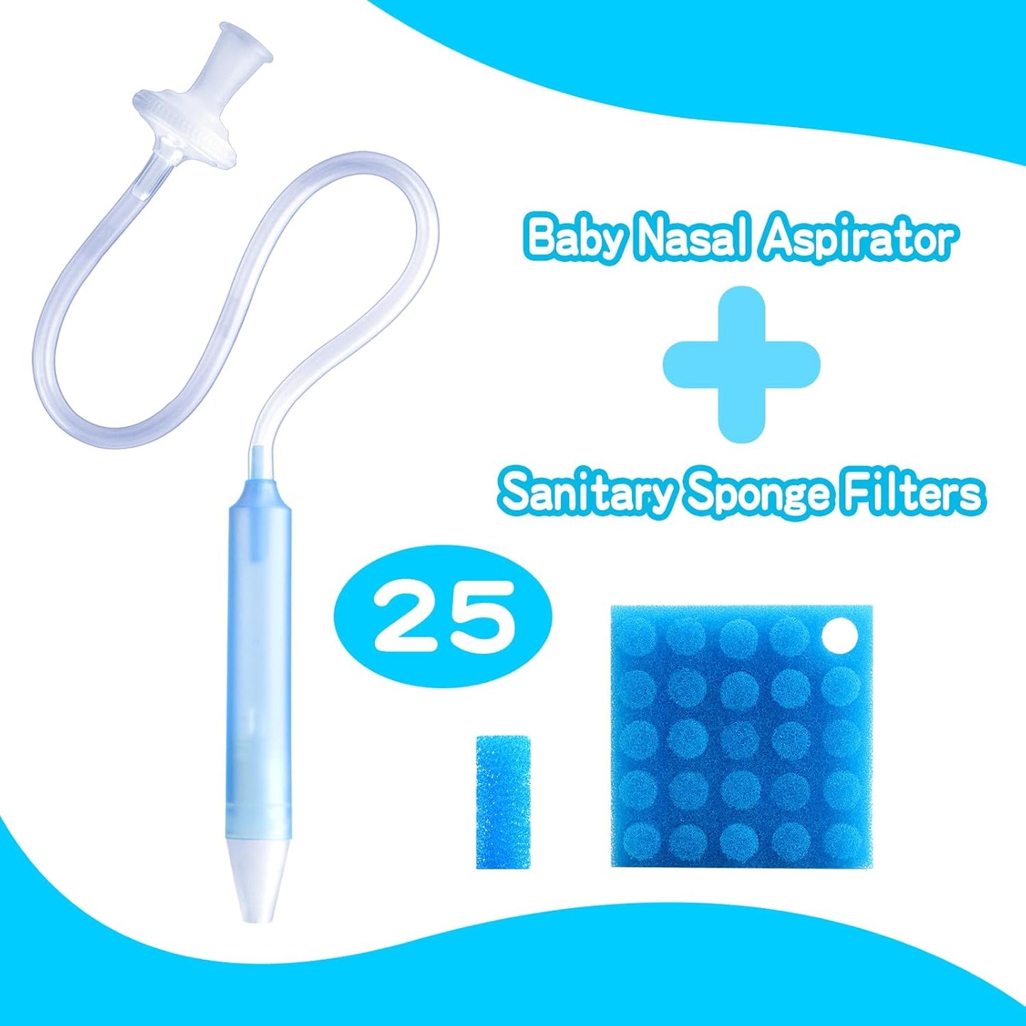 Baby Nasal Aspirator with 25 Hygiene Filters, Soft Silicone Tips Nose Cleaning Tweezer for Infants and Toddlers