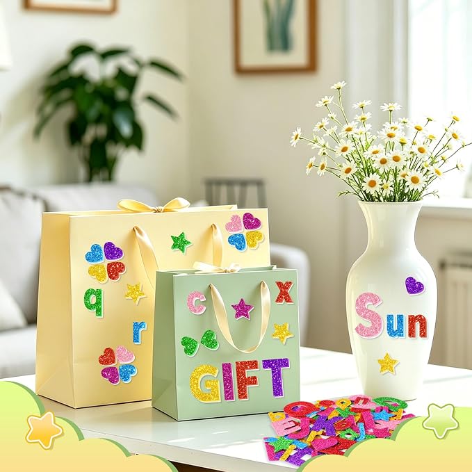 Glitter Foam Letter Stickers 469 Pcs Self-Adhesive Uppercase & Lowercase ABC