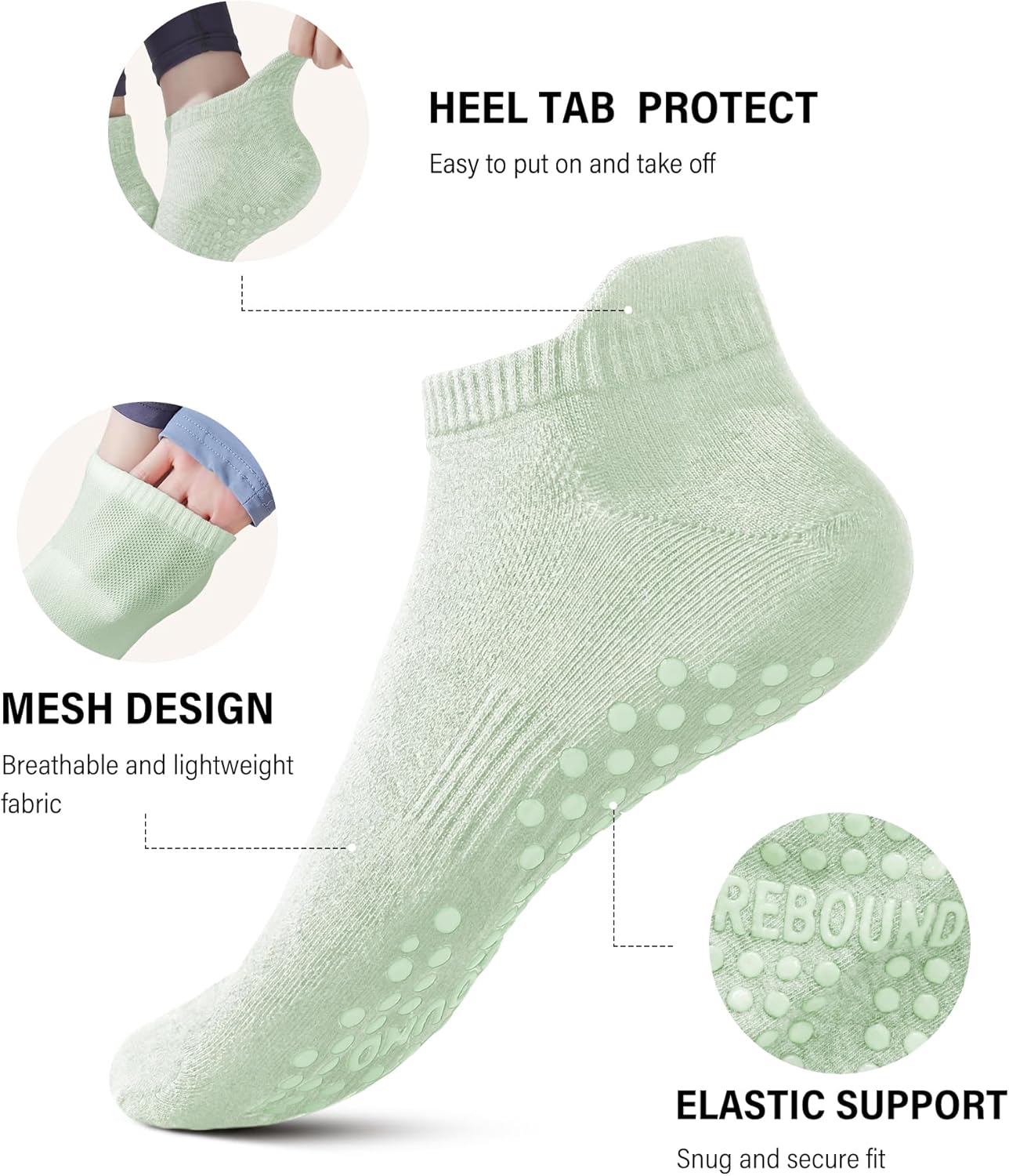 DIBAOLONG Pilates Socks with Grips for Women Yoga Socks Non Slip Barre Hospital Socks 6-Pairs Grippy Ankle Socks