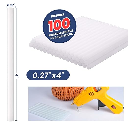 ADHES Mini Size 0.27" x 4" Hot Glue Gun Sticks 100 Pack, and Home Projects