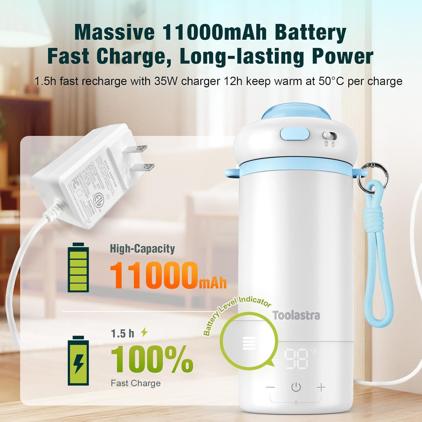 Portable Bottle Warmer for Baby on The Go, 16.91oz 100% Faster Heating & Precise Temperature Control, Leak-Proof Design, Child Safety Lock, Ideal for Travel, Formula & Breast Milk Warmer