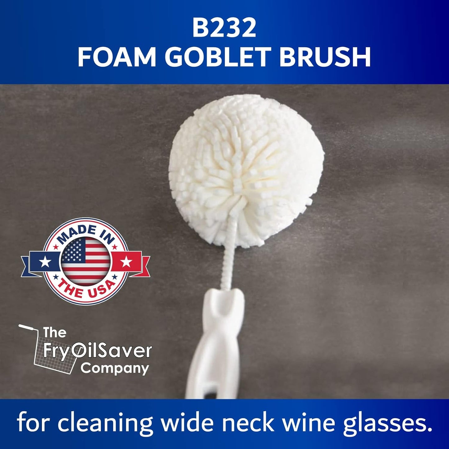 Foam Goblet Wine Glass Cleaner Brush - Foam Wine Glass Brush Cleaner - Non-Scratch & Soft Bristles for Wide Neck Glasses - Dishwasher Safe - For Home, Hotel, Restaurant, Bar - by FryOilSaver Co. B232C