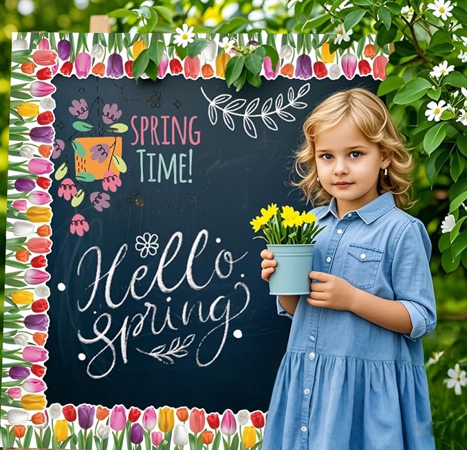 68.9 Feet Floral Bulletin Borders Decorations, Tuilp Border Bulletin Board