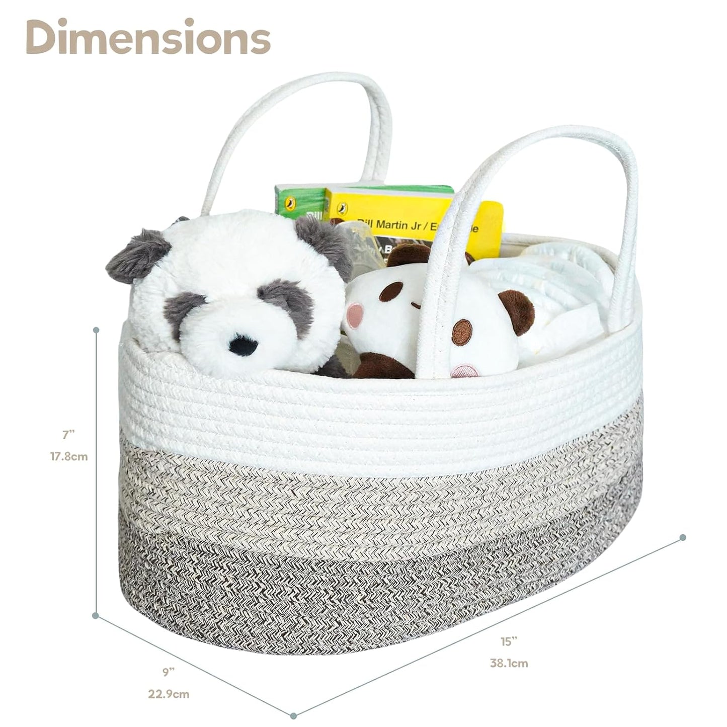 Baby Diaper Caddy Organizer, Large Cotton Rope Nursery Diaper Basket, Changing Table Organizer, Portable Tote Bag with Divider, Car Storage, Baby Shower Gifts for Newborn Girls - Gradient Brown