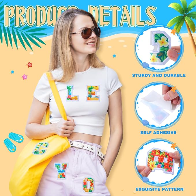 WILLBOND 52 Pcs Hawaii Luau Alphabet Patches 2.8 Inch Self Adhesive Letter