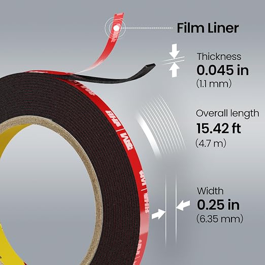 Double Sided Heavy Duty Tape, 15.42 FT × 0.25 in Mounting Adhesive Foam Tape