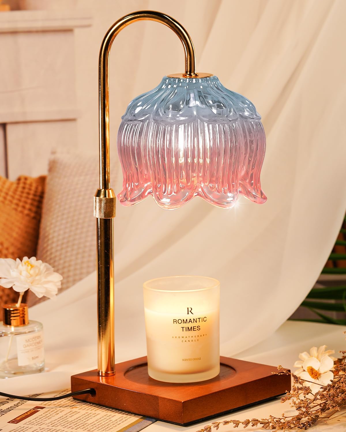 Candle Warmer Lamp with Timer & Dimmer, Candle Lamp Warmer Adjustable Height, Gifts for Women Mom Birthday Christmas, House Warming New Home Bedroom Decor,Lotus Flower Wax Warmer for Jar Candles
