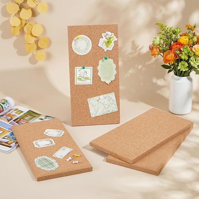 OLYCRAFT 4Pcs Rectangle Bulletin Boards 6x12 Inch Non Self-Adhesive Wood Cork