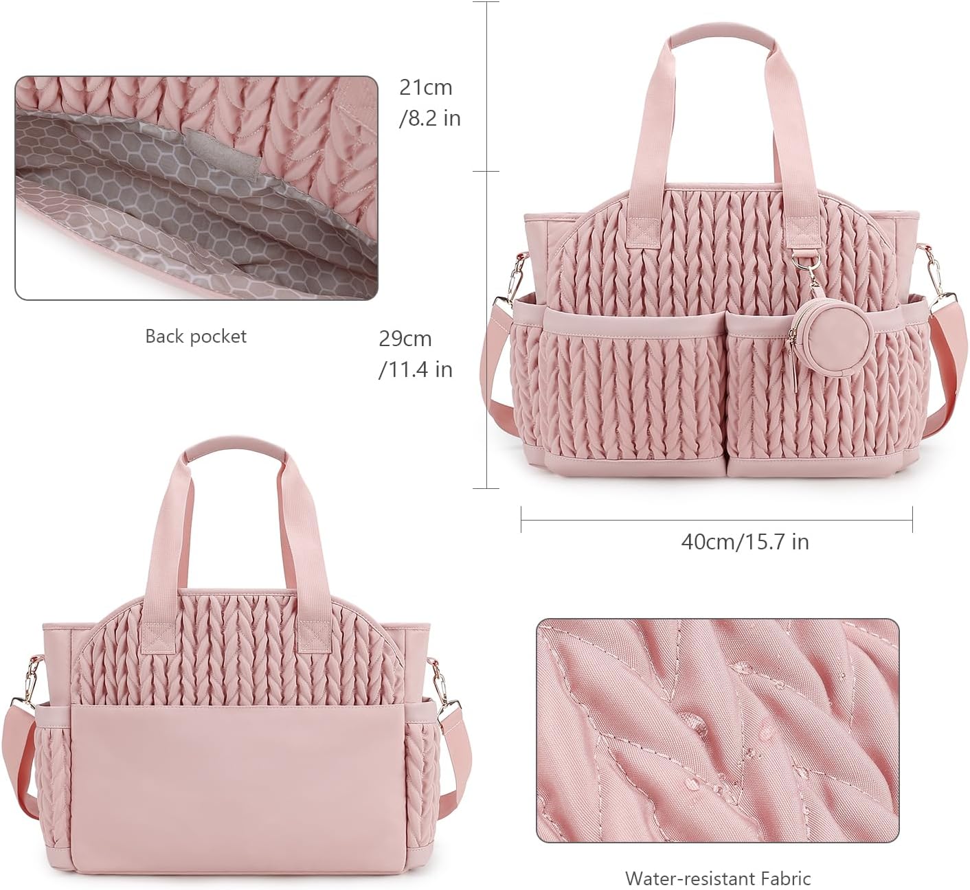 Lmbabter Diaper Tote Quilted Mommy Bag Function Maternity Baby Bag Diaper Changing Messenger with Shoulder Strap Wet Pocket