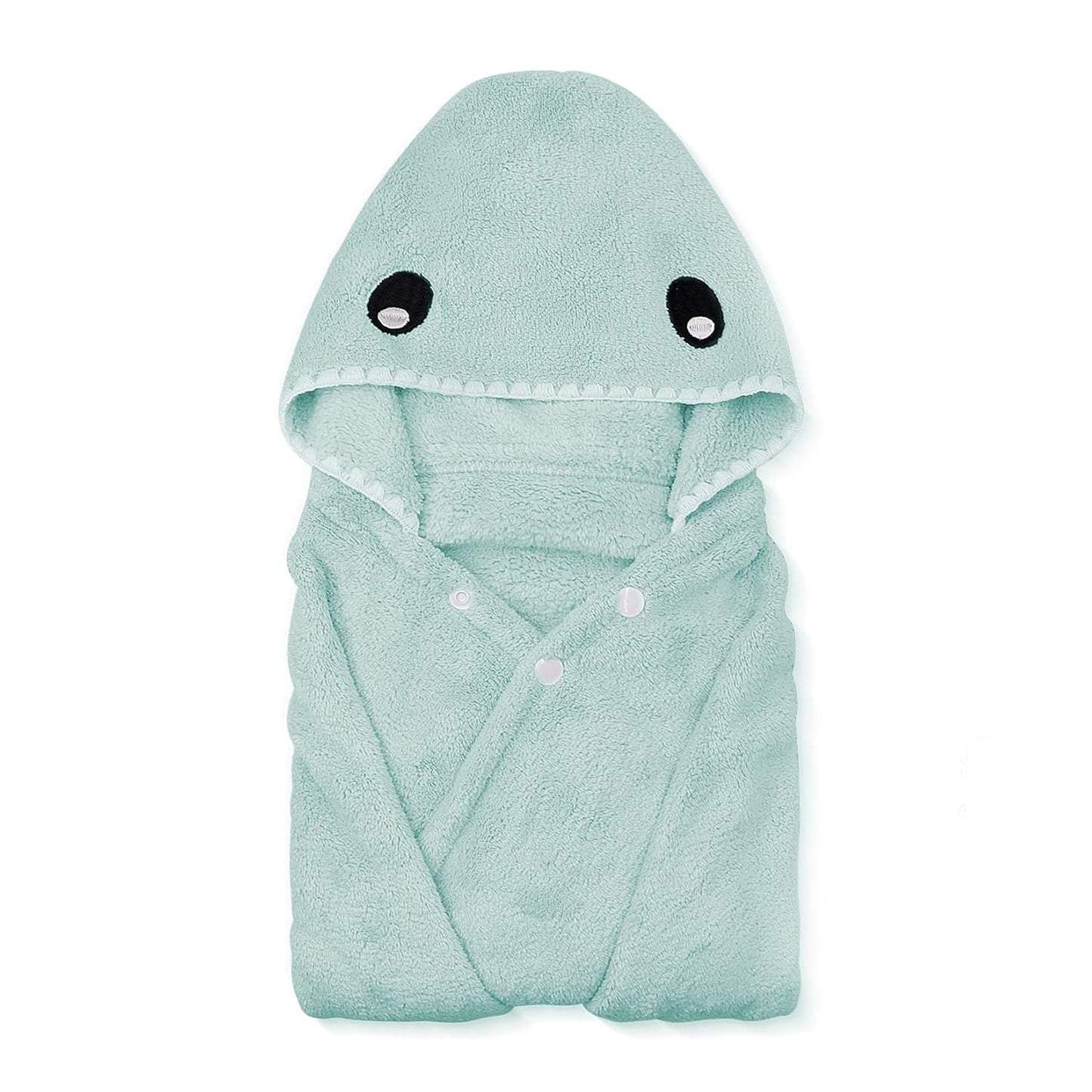 ROMASA Toddler Hooded Bath Towel Ultra Soft Towel Highly Absorbent Bathrobe Blanket for Boys Girls- 27.5" x 55"(Green Shark-Shape)