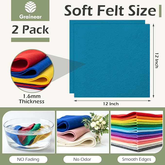 Peacock Blue Soft Felt Sheets for Crafts, 1.6mm Thick, Handmade Crafts