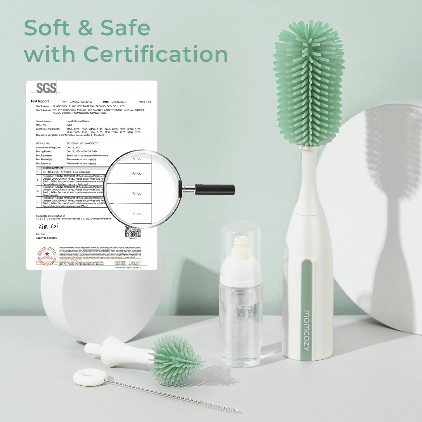 Momcozy Bottle Brush Kit Pro, Innovative Push-Press Design for Deep Cleaning - Bottle Cleaner Brush for Bottle/Breast Pumps/Nipple - Clog-Free Brush & Foam-Generating Design for Better Cleaning, Green