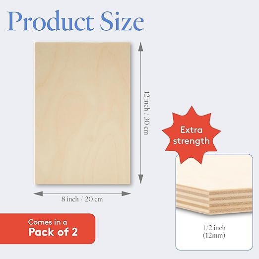 Baltic Birch Plywood 8 x 12 x 1/2 Inch - 12 mm Craft Wood