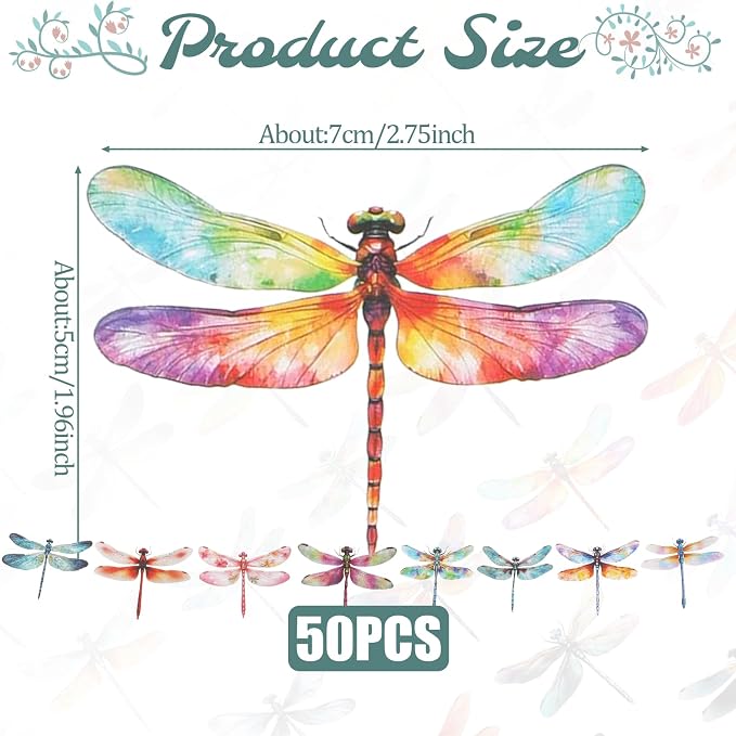 50Pcs Transparent Dragonfly Stickers