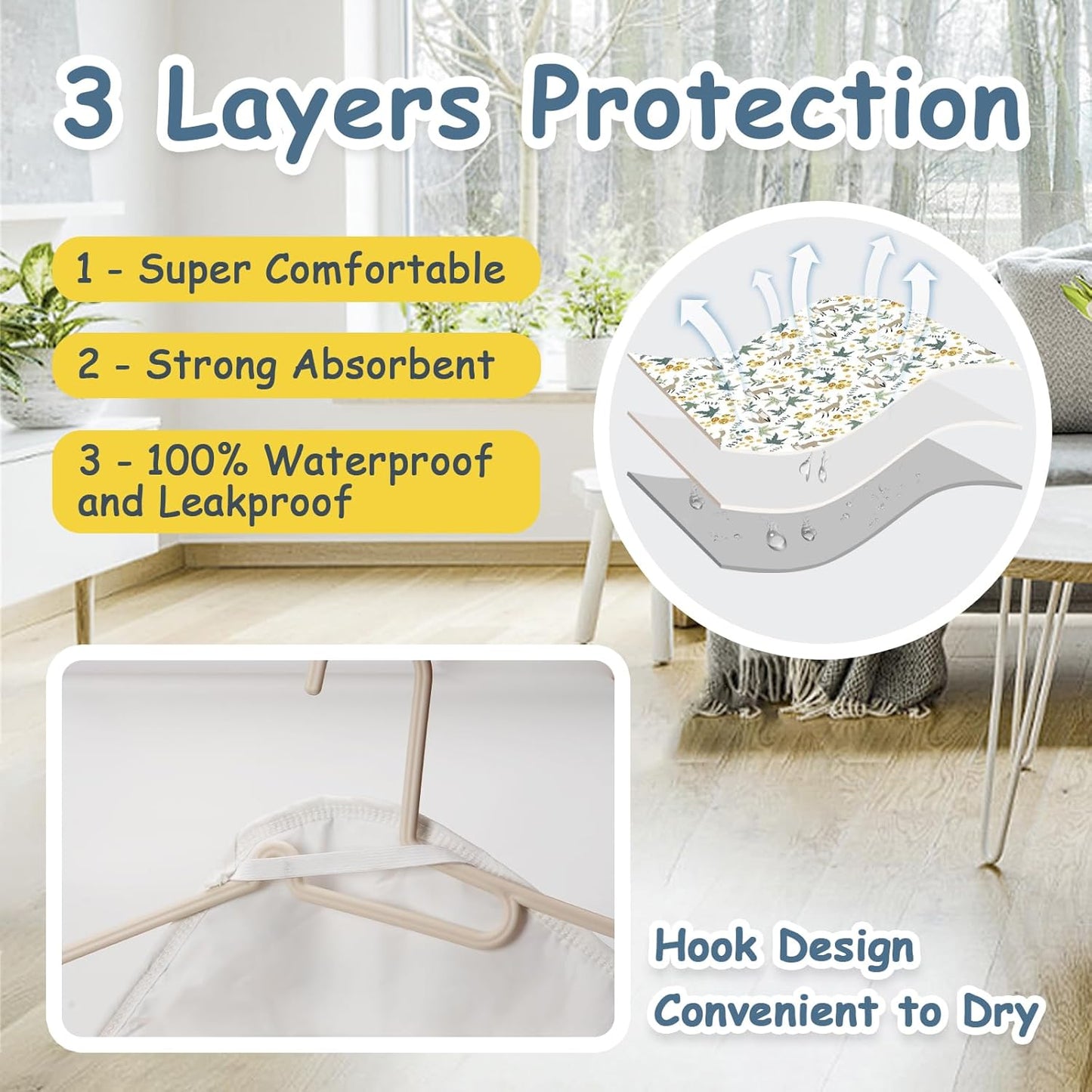 Baby Diaper Changing Pad – 31.5" x 21.5" Extra Large Waterproof Absorbent Portable Changing Mat, Reusable Changing Pad Liner for Travel or at Home Use(Fox)
