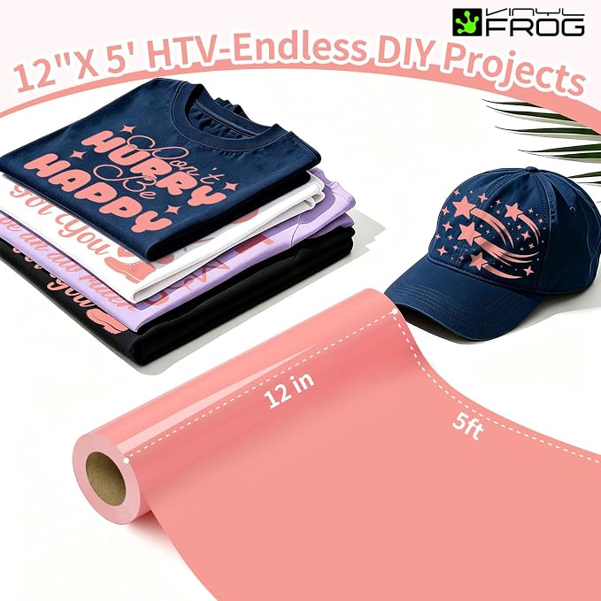 VINYL FROG Coral Heat Transfer Vinyl Roll 12" x5ft Matte HTV Vinyl | Coral Iron