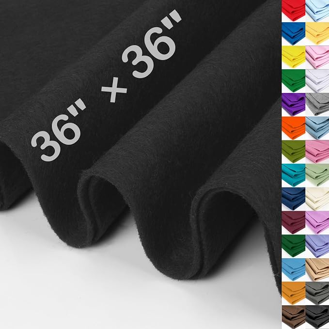 XSEINO Black Large Felt Fabric 36" X 36 ", 1.4 mm Thick Soft Felt Fabric Sheet