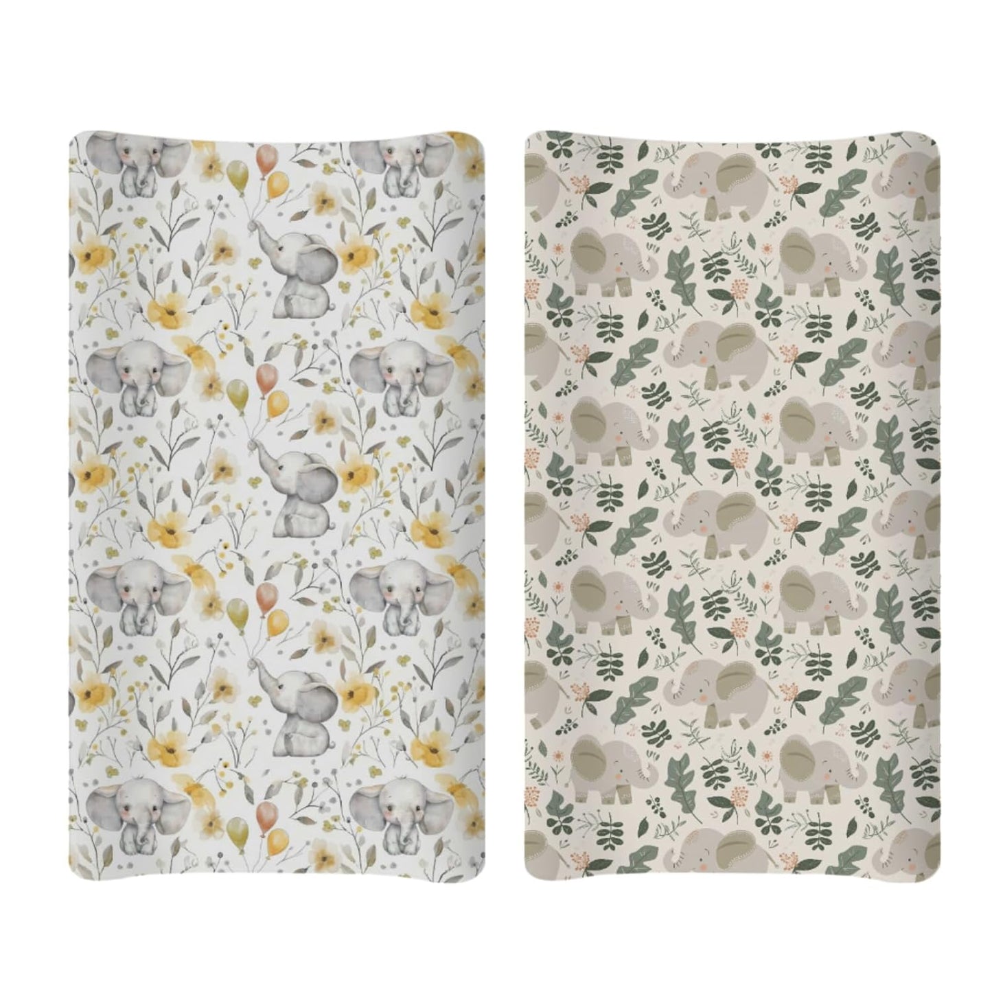 Soft 2 Pack Cartoon African Safari Animal Pattern Baby Changing Pad Covers for Infant Newborn, Unisex Elephant Flower Leaves Nursery Fitted Diaper Changing Table Pad Mat Sheets for Boys Girls-16x32