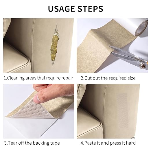 Leather Repair Patch Tape, Light Grey 3 x 61 Inches Self Adhesive Leather