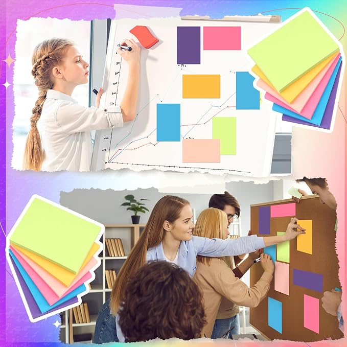 Kajaia 24 Pads Full Adhesive Sticky Notes Colorful Sticky Notes Adhesive Memo