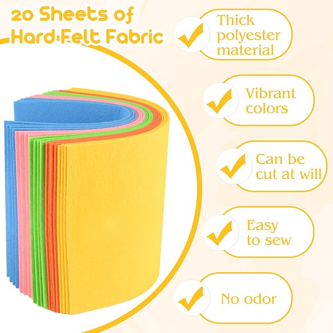 NEBURORA 20 Pcs 2mm Thick Stiff Felt Sheets