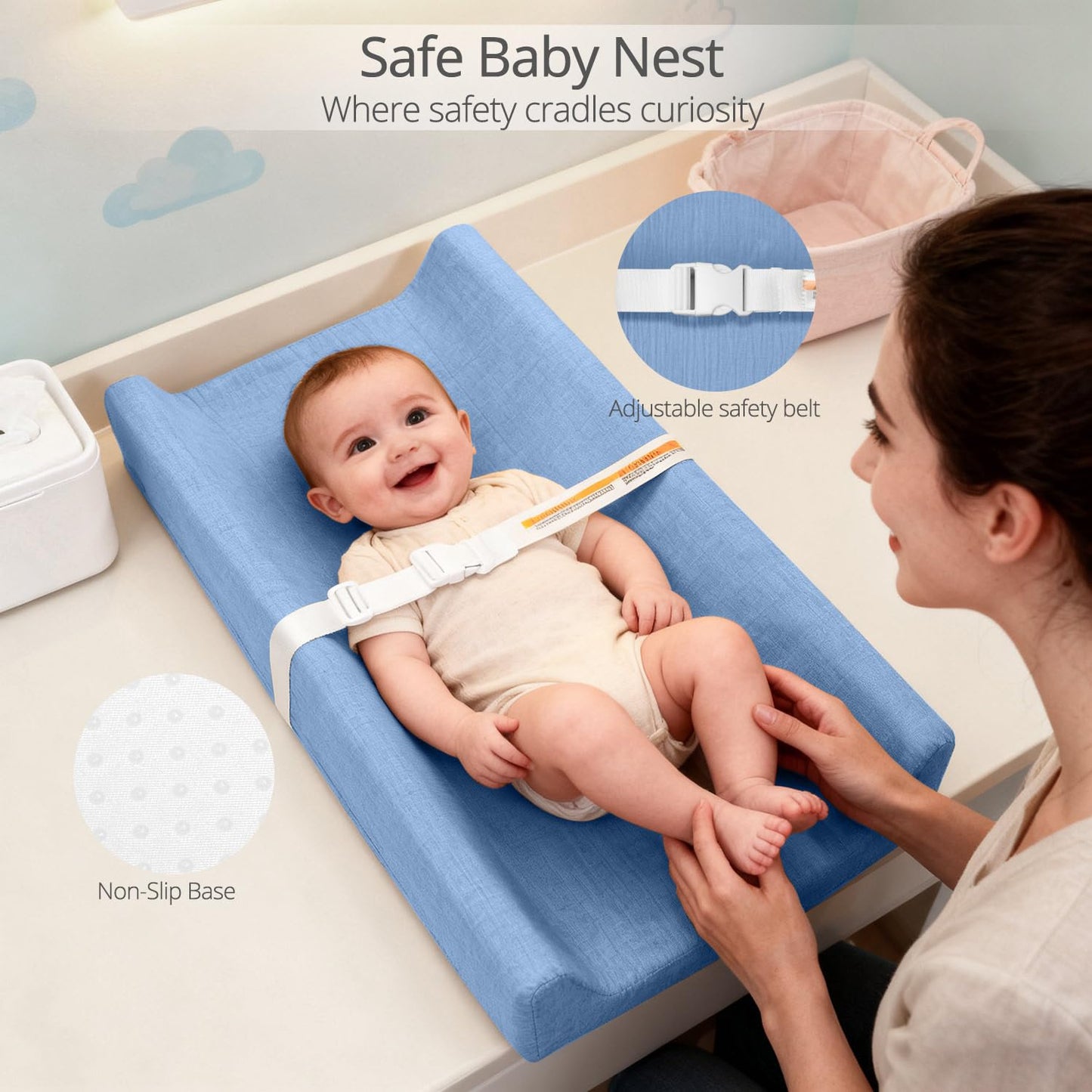 Muslin Baby Changing Pad, 2 Pack Muslin Soft Cotton Covers & Waterproof Lining Foam Diaper Changing Table Pad 32" x 16.6" Mat for Dressers