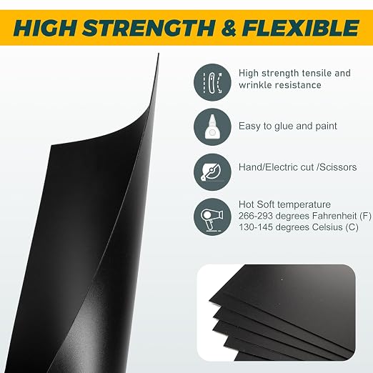 12 Pack Black Plastic Sheet 8x12x0.04 in Flexible High Tensile Plastic Sheets