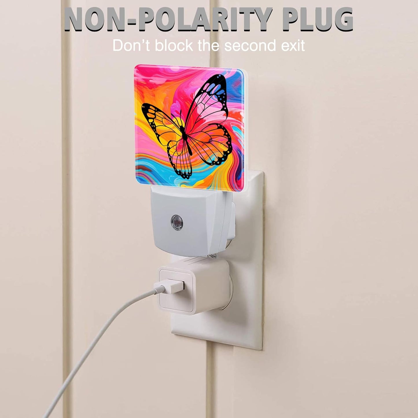 Butterfly Night Light Colorful Marble Plug in Night Lights LED Lamp with Dusk to Dawn Sensor Auto Energy Saving Square Lights for Bedroom Bathroom Hallway Home Wall Decor Nightlight