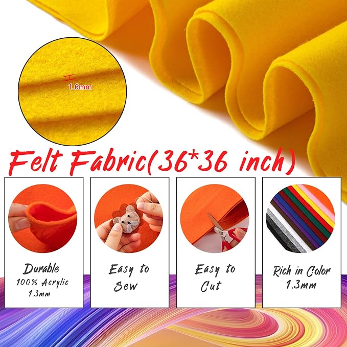 HaoFeiJH Yellow Felt Fabric 36" X 36" 1.6mm，Fabric Sheets Soft Woven Acrylic