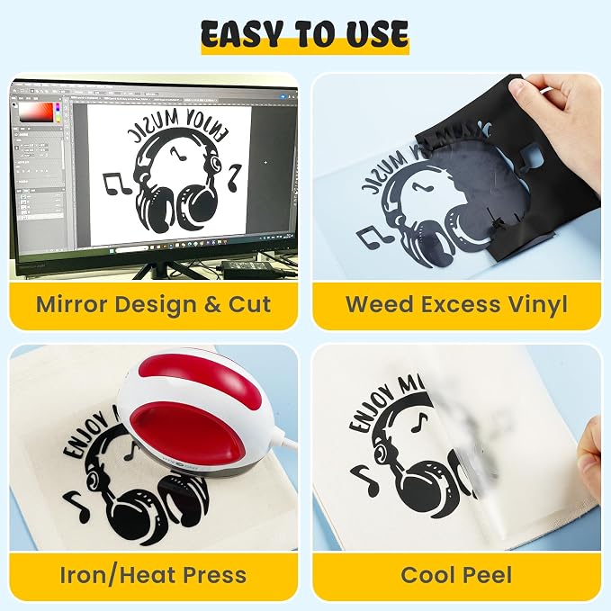 HTVRONT Heat Transfer Vinyl Black HTV Rolls, HTV Vinyl