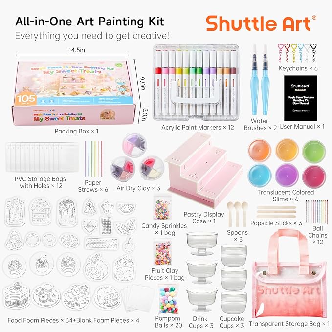 Shuttle Art 105 Pcs Magic Foam Texture Painting Kit Dessert Series: 24 Dessert