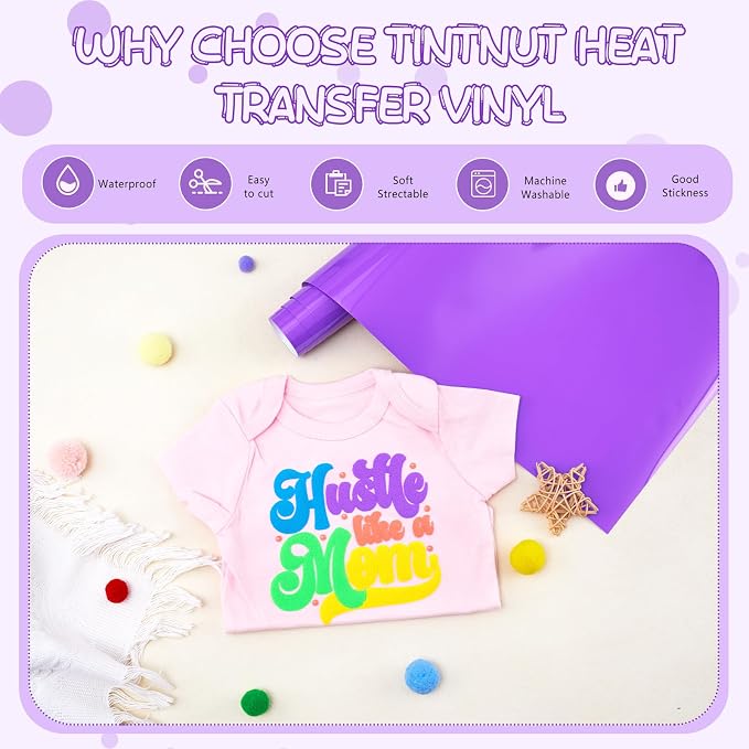 Tintnut Deep Lavender Neon Puff HTV Vinyl Roll, easy cut & weed, stretch