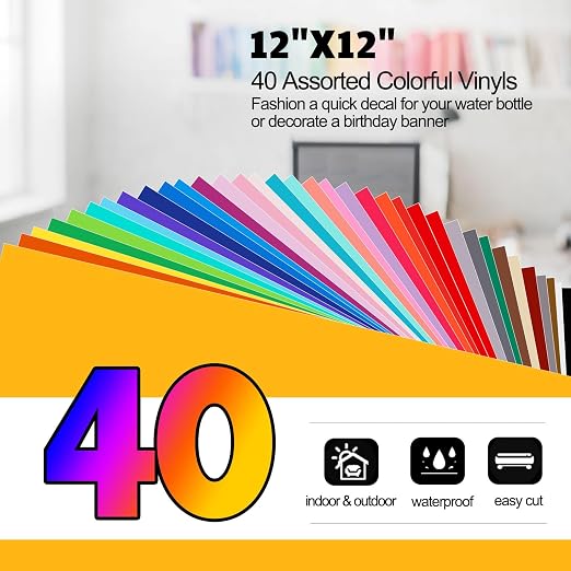 TECKWRAP Permanent Vinyl 12" x 12" 40 Sheets/Pack Assorted Colors Adhesive