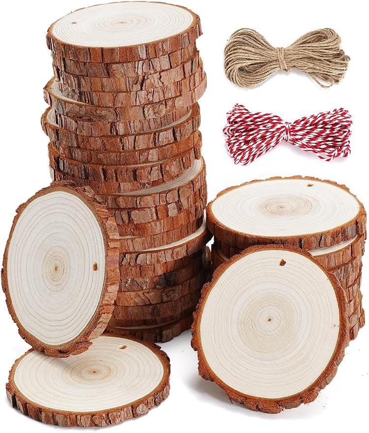 wohohoho 32pcs 3.2-3.6 inches Natural Wood Slices, Unfinished Craft Wood Kit