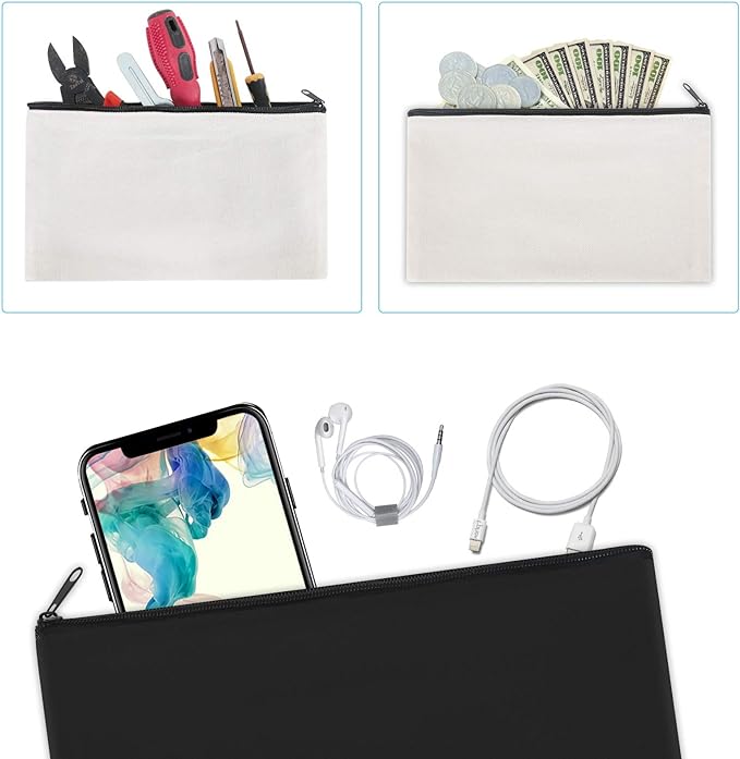 12 Pieces Cotton Canvas Makeup Bag, Blank DIY Craft Bag