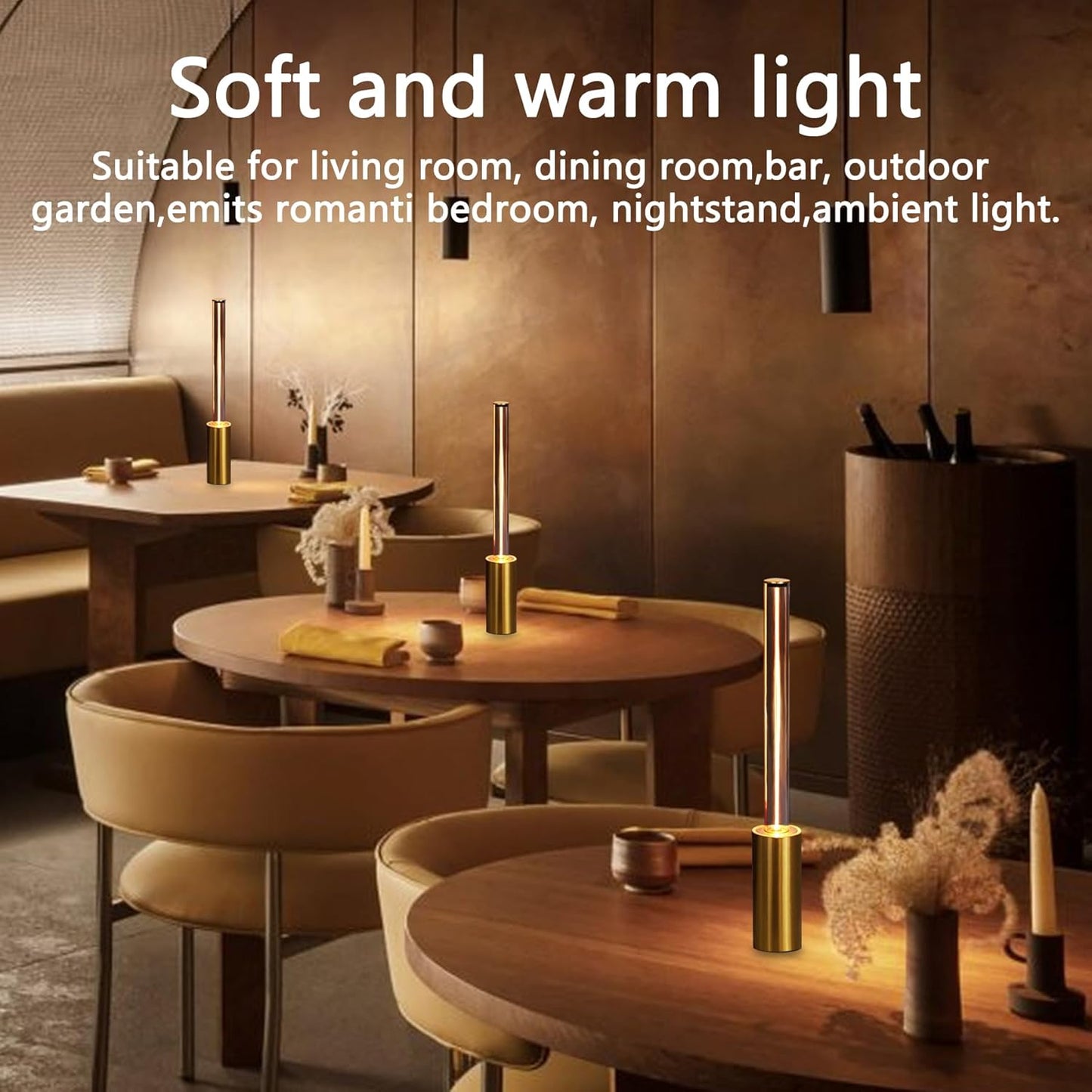 Cordless Table Lamp Set of 2, 3 Way Dimmable Touch Rechargeable LED Desk Lamp for Nightstand with 4000mAh Battery Operated, Night Light for Restaurant Home Dinner Dining Kitchen (Gold)