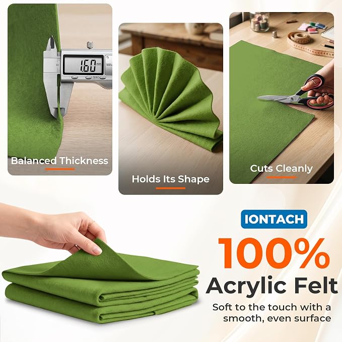 IONTACH 18" X 18" Soft Felt Sheets 1.6mm Thick | Acrylic Felt Fabric Sheets